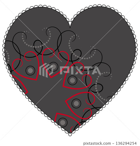 Dark gray heart with mandala ornament. Valentine day greeting card. Dark romantic decor. Black mandala vector illustration. Ornamental round pattern of curved lined. Ethnic ornament Dark gray heart with mandala ornament. Valentine day greeting card. Dark romantic decor. Black mandala vector illustration. Ornamental round pattern of curved lined. Ethnic ornament 136294254