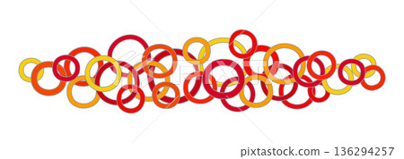 Abstract composition of circles. Random red orange yellow rings on white background. Abstract geometric design in autumn bright colors. Abstract composition of circles. Random red orange yellow rings on white background. Abstract geometric design in autumn bright colors. 136294257