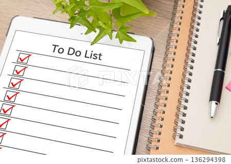 To Do List (tablet, notebook, and ballpoint pen) 136294398