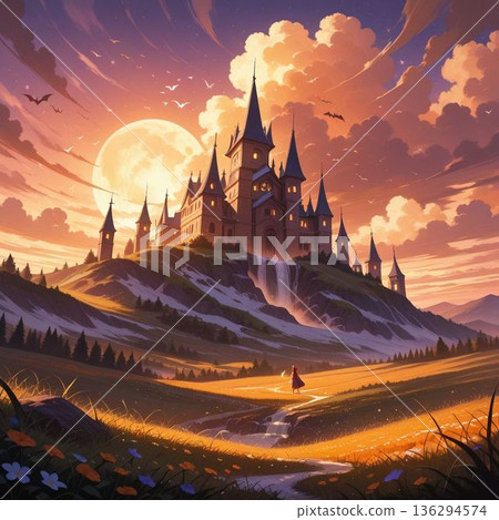 城堡被夕陽染紅 城堡被夕陽染紅 136294574