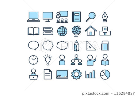 學校、學習和教室簡易圖示集（藍色點綴） 136294857