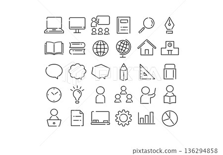 Simple icon set for school, study, and classroom (thin line) Simple icon set for school, study, and classroom (thin line) 136294858