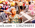 Summer festival, boy dancing wearing a Hyottoko mask 136294893
