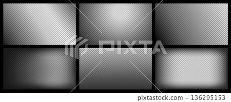 Transparent black gradient overlay with soft vignette and fade for cinematic background, banner template and subtle film texture. Dark mask and blur effect layout, isolated alpha edges vector set 136295153