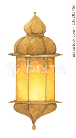 Watercolor Illustration of Ramadan Lantern. Watercolor Illustration of Ramadan Lantern. 136295450