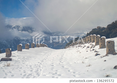 Pristine winter mountain views reveal snow-covered peaks and untouched alpine landscapes in the Sierra Nevada, Spain. Pristine winter mountain views reveal snow-covered peaks and untouched alpine landscapes in the Sierra Nevada, Spain. 136295572
