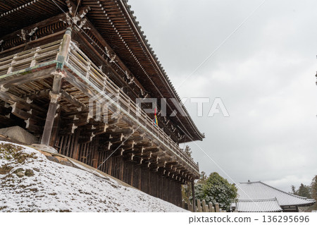 Nara Todaiji Temple Nigatsudo Hall Stage-style main hall and winter sky 136295696