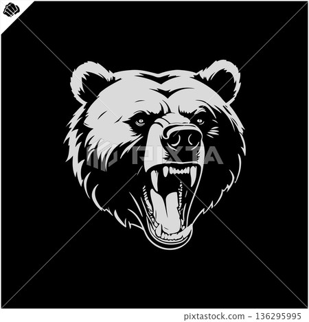 Head of an aggressive bear, wide grinning evil mouth. Vector. EPS Head of an aggressive bear, wide grinning evil mouth. Vector. EPS 136295995