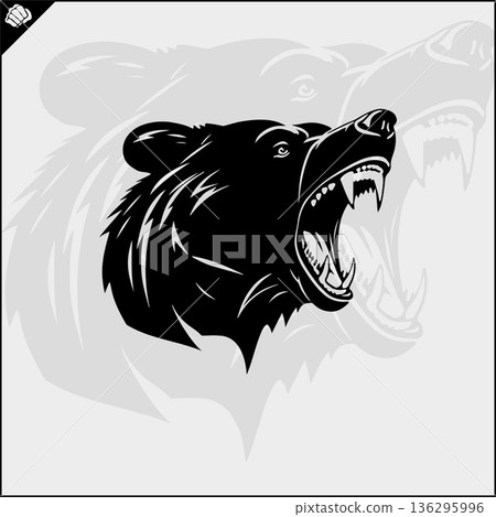 Head of an aggressive bear, wide grinning evil mouth. Vector. EPS Head of an aggressive bear, wide grinning evil mouth. Vector. EPS 136295996