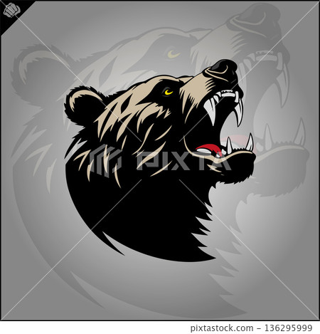 Head of an aggressive bear, wide grinning evil mouth. Vector. EPS Head of an aggressive bear, wide grinning evil mouth. Vector. EPS 136295999