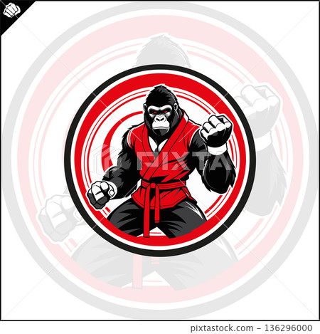 Gorilla in kimono mascot logo. Fight club emblem. Gorilla in kimono mascot logo. Fight club emblem. 136296000