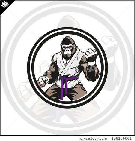 Gorilla in kimono mascot logo. Fight club emblem. 136296001