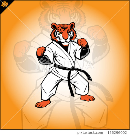 Tiger karate logo cartoon. Fight club logotype. Tiger karate logo cartoon. Fight club logotype. 136296002