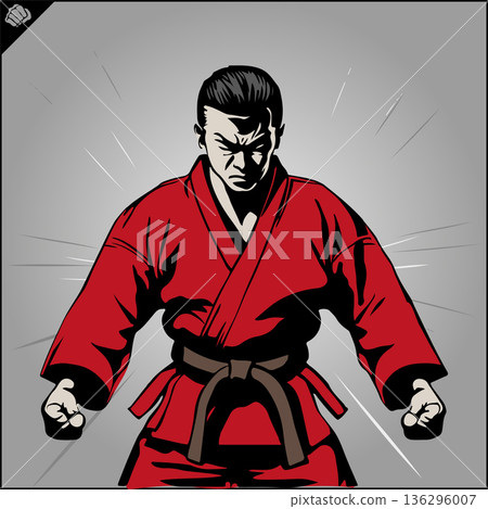 BJJ wrestler in a red kimono 136296007