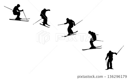 滑雪者跳躍的剪影連續移動(向量素材) 滑雪者跳躍的剪影連續移動(向量素材) 136296179