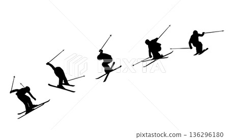 Skier jumping silhouette continuous movement (vector material) 136296180