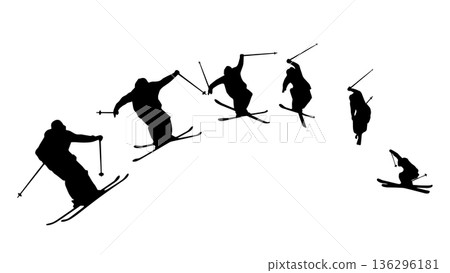滑雪者跳躍的剪影連續移動(向量素材) 滑雪者跳躍的剪影連續移動(向量素材) 136296181
