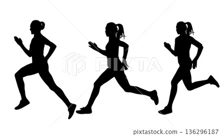 女性跑者跑步剪影（向量素材） 136296187