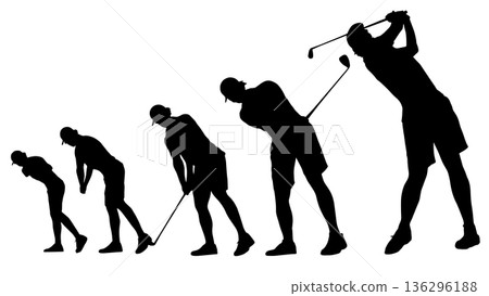 Silhouette of a man swinging a golf club (continuous form) Silhouette of a man swinging a golf club (continuous form) 136296188