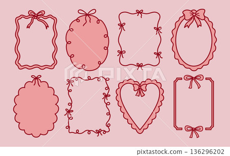 Hand-drawn pink decorative frames 136296202