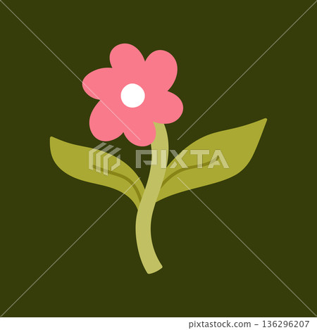 Cute pink flower with green leaves 136296207