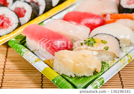 Tekkamaki and nigiri sushi Tekkamaki and nigiri sushi 136296381