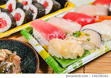 Tekkamaki and nigiri sushi Tekkamaki and nigiri sushi 136296382