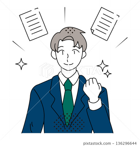 一位商人已經安排好工作並完成了工作,插圖描繪了他如何工作。 一位商人已經安排好工作並完成了工作,插圖描繪了他如何工作。 136296644