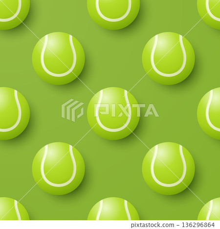 Vector 3d Green Tennis Ball Seamless Pattern. Green Vector Background with 3d Tennis Balls. Repeat Tile for Sports Design, Tennis Ball Pattern for Textile, Packaging, Gift Wrap, Fabric 136296864