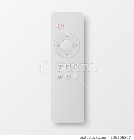 Vector 3d Realistic White TV Remote Control, Isolated. Smart Remote Controller Device. Television Remote Control Icon, Top View. Media Player Controller with Shadow 136296867