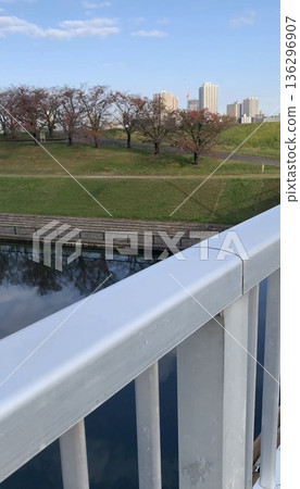 View of the river park from the railing View of the river park from the railing 136296907