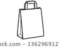 Blank Paper Shopping Bag with Handles. Line Art Vector Illustration of Retail Packaging for Mockup. 136296912
