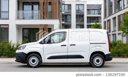 White van parked urban street 136297100