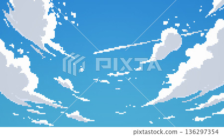 Pixel art of blue sky and contrails Pixel art of blue sky and contrails 136297354