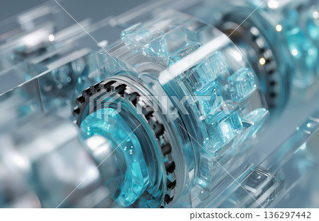 Images of next-generation precision machinery and cutting-edge technology visualized using transparent materials 136297442