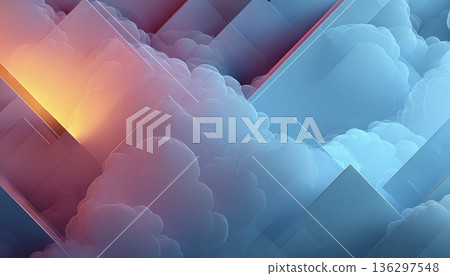 Fantasy gradient abstract background with overlapping geometric layers and clouds Fantasy gradient abstract background with overlapping geometric layers and clouds 136297548