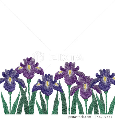 [Iris flower frame] Hand embroidery illustration material 136297555
