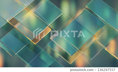 三維幾何抽象背景，由重疊的透明玻璃面板構成 136297557