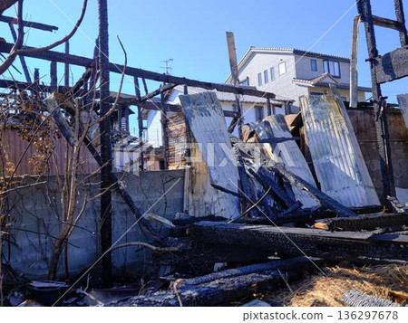 Private house burned by fire Fire Private house burned by fire Fire 136297678