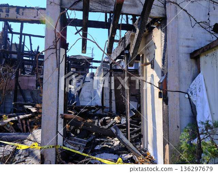 Private house burned by fire Fire Private house burned by fire Fire 136297679