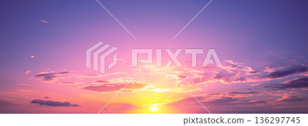 Colorful cloudy sky at sunset. Sky texture. Abstract nature background. Horizontal banner 136297745