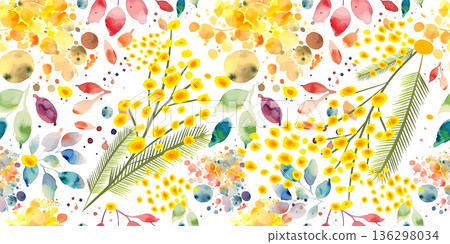 Watercolor mimosa seamless pattern. Hand drawn. Not AI, vector illustration Watercolor mimosa seamless pattern. Hand drawn. Not AI, vector illustration 136298034