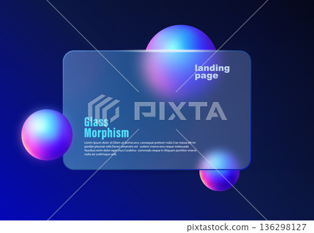 Glassmorphism style landing page background with a translucent panel and glowing spheres. Glassmorphism style landing page background with a translucent panel and glowing spheres. 136298127