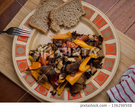 Rustic Homemade Meat and Vegetable Dinner Plate Rustic Homemade Meat and Vegetable Dinner Plate 136298508