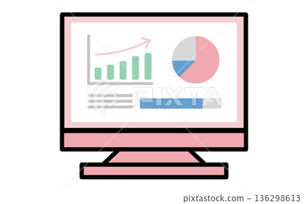 Business illustration of a desktop computer that analyzes and visualizes business data and sales 136298613