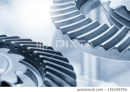 Close Up Differential Gear Components for Automotive Drivetrain Engineering in Light Blue Scene 136298784