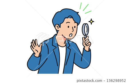 插圖：一個人正在用放大鏡發現和檢查。圖像：調查和確認。 136298952