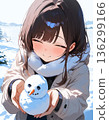 Cute girl and snowman 136299166