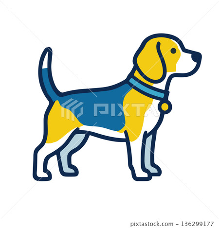 比格犬站立姿勢的簡單向量插圖，寵物用品 136299177