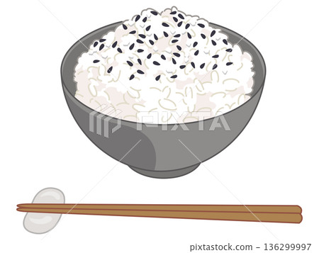 圖示：白飯、芝麻鹽、筷子和筷架 136299997